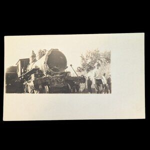 Vintage RPPC Train Wreck Real Photo AZO Postcard Locomotive Accident c.1910s
